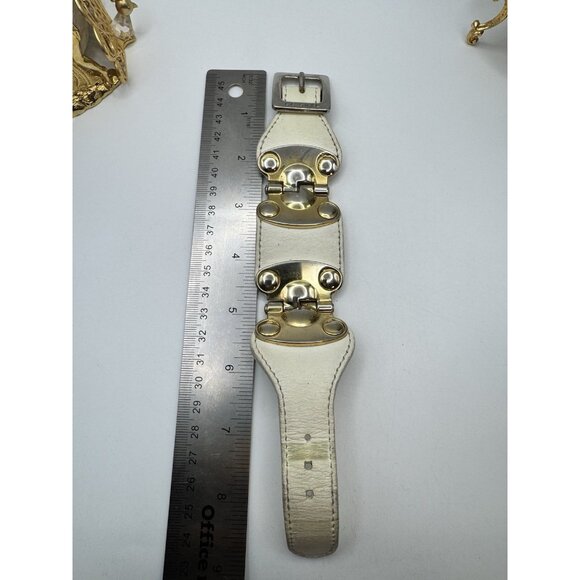 Signed CC Skye Belt Buckle Cuff Bracelet Two Tone And Gold Tone Metal Nice Heavy - Picture 5 of 11